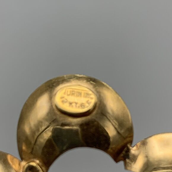 Vintage Gold 5 Petal Flower Retro Design Pearl Brooch Signed Turin Inc 12K GF - Picture 9 of 10